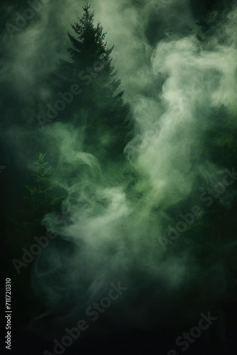 Empty dark background with forest green smoke