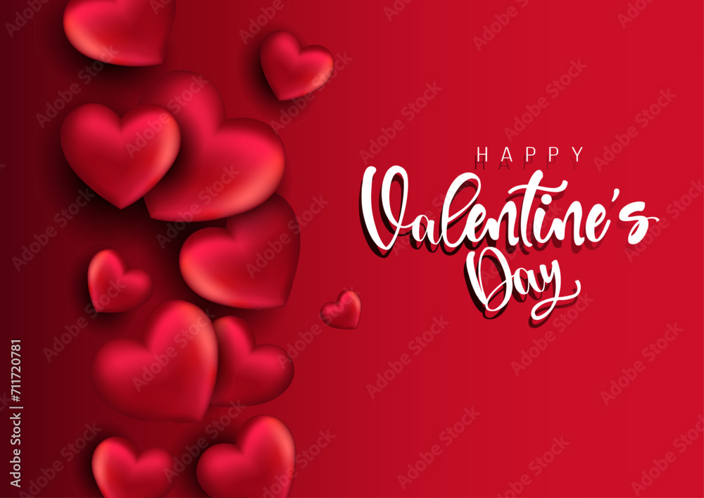 PrintHappy Valentines Day banner with 3d red heart on red background. Gift card, invitation voucher design. abstract vector illustration