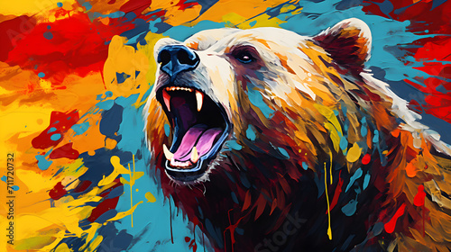 Romanian Carpathian bear logo illustration with romaian flag colors red, yellow and blue.  photo