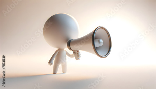 stick man talking into a megaphone, isolated on a white background