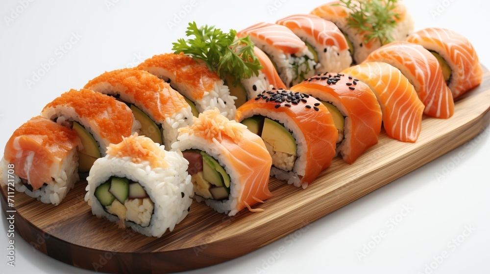 Sushi Plate for E-Commerce Websites - Stunning Flat Layout. A plate of sushi, top view. Sushi Plate for E-Commerce Websites - Stunning Flat Layout. A plate of sushi, top view.
