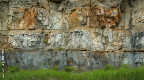Colorful rock face with varied textures.