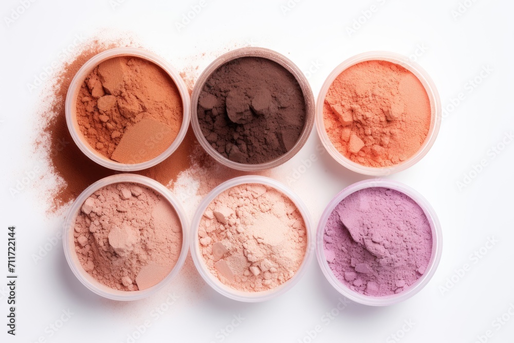 Samples of cosmetic powder on white background Samples of cosmetic powder on white background