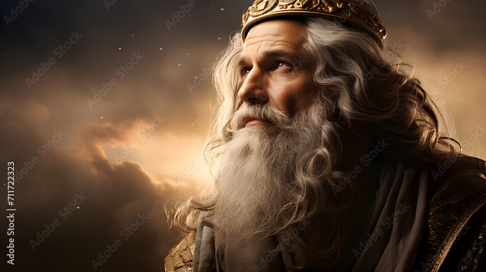 Old and wise David, king of Israel.  Old testament character from the bible, David.