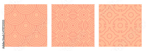 Pink seamless geometric pattern, Pantone color 2024 peach shade for template. Texture of diamonds and squares for creating packaging and textiles.
