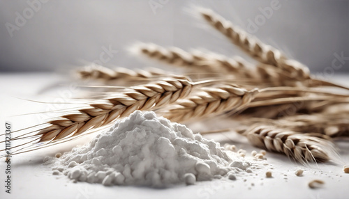 Cereali Sani- Spighe di Grano e Farina Fresca in Isolamento su uno Sfondo Bianco photo