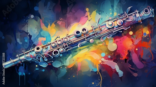 Abstract and colorful illustration of a flute on a black background photo