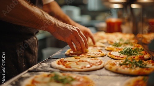 Close-up of a hands cooking Pizza, Generate by AI photo