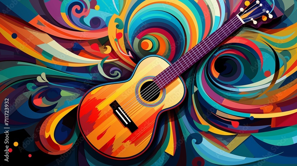 Abstract illustration of a guitar on a colorful background