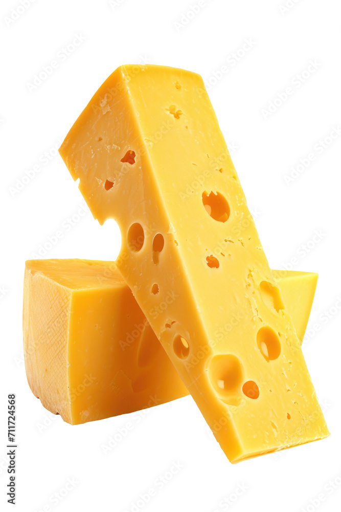 Slice of cheese isolated on transparent or white background, no shadow