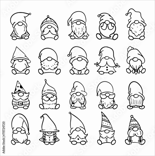 Christmas gnome dwarf outline drawing vector SVG