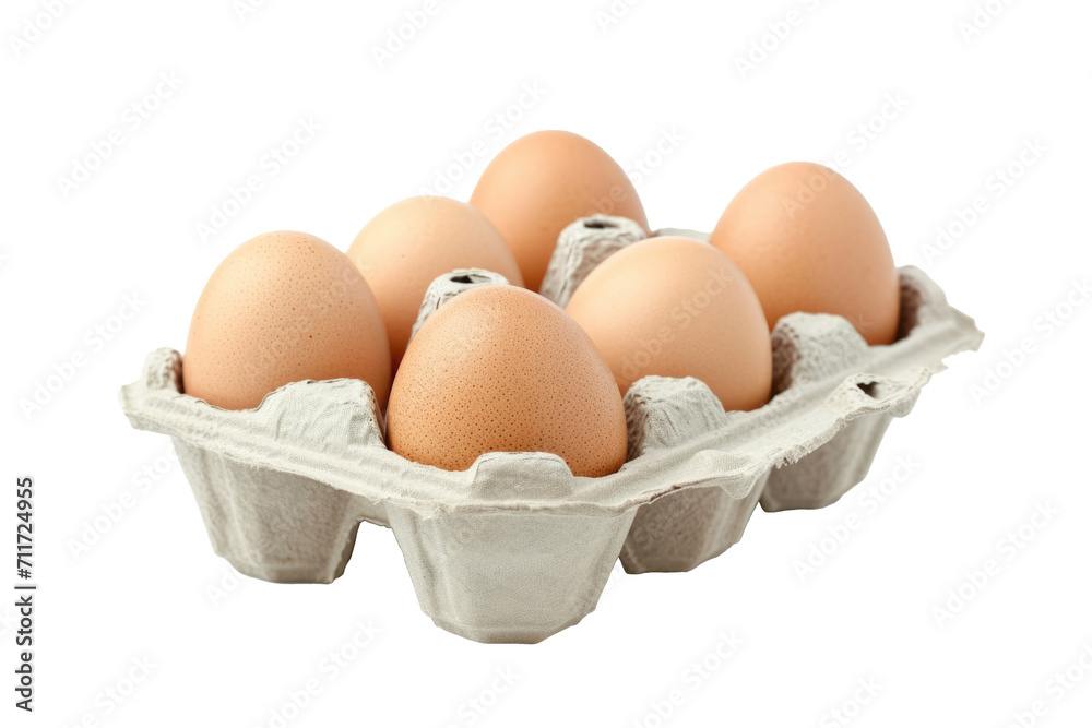 Eggs in carton isolated on transparent or white background, no shadows, 6 eggs Eggs in carton isolated on transparent or white background, no shadows, 6 eggs