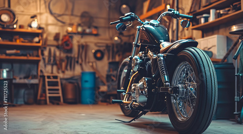Retro stylish vintage bike in repair garage © Eliya