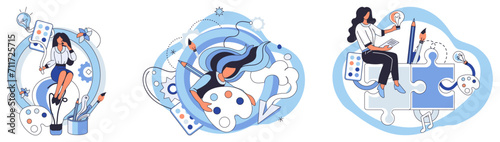 Artistic imagination vector illustration. Artistic creativity, dance ideas, choreographs movement brush across canvas A leap imagination, propelled by passion, turns mundane into canvas for artistic