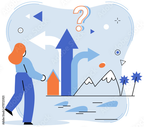 Decision vector illustration. Completing tasks and projects is testament to efficient problem solving and decision making Continuous improvement is necessary to achieve excellence and finish projects