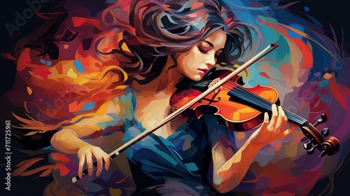 Abstract and colorful illustration of a woman playing violin