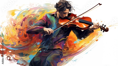Abstract and colorful illustration of a man playing violin photo