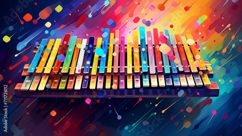 Abstract illustration of a colorful xylophone on a colorful background photo