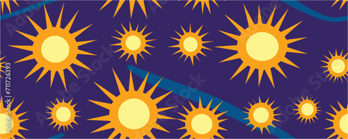 Star logo icon. Cute drawing of sunshine for kids. Sunlight burst isolated for ui, mobile. Beautiful Sun Icon Set. Flat sunshine isolated set of sun logo. Vector illustration. Seamless.