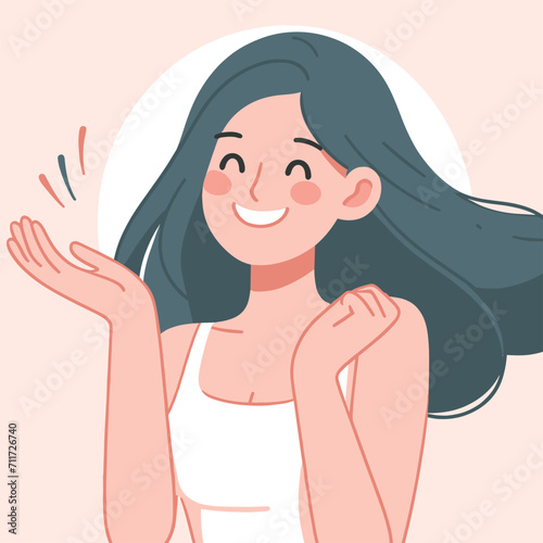 Happy young woman posing flat illustration