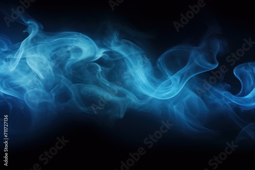 Empty dark background with sky blue smoke