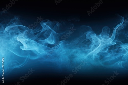 Empty dark background with sky blue smoke