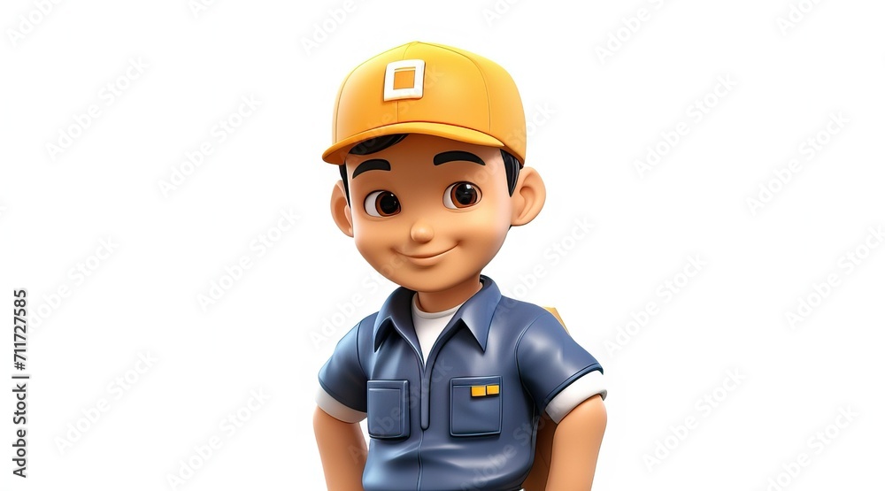 3D character male delivery man curier. Delivery of parcels. Staff in blue uniforms and caps. Mail Parcel 3D character male delivery man curier. Delivery of parcels. Staff in blue uniforms and caps. Mail Parcel