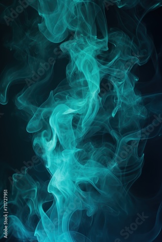 Empty dark background with turquoise smoke