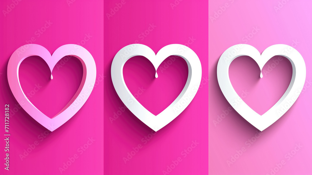Big hearts, background of three different shades of pink. Valentine's Day banner