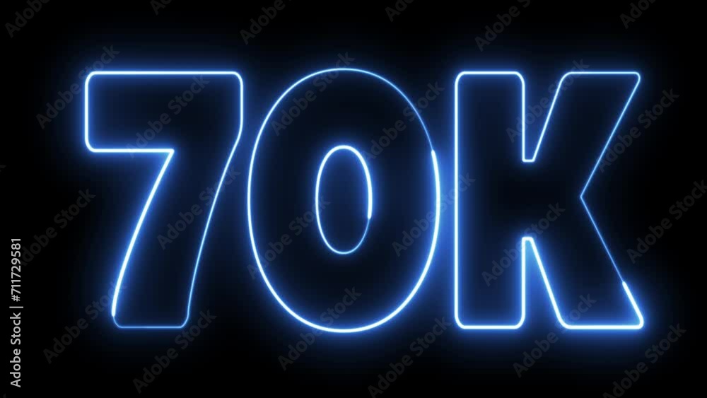 70K Electric blue lighting text with animation on black background. 70 000 Number. Seven thousand. 70K Electric blue lighting text with animation on black background. 70 000 Number. Seven thousand.