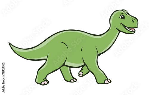 Cute cartoon young dinosaur. Little green brontosaurus. Vector isolated clipart illustration. White background. Hand drawn outline © Mikhail Ognev