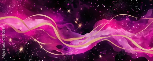 Fuchsia magic starry night. Seamless vector pattern with stars texture marble