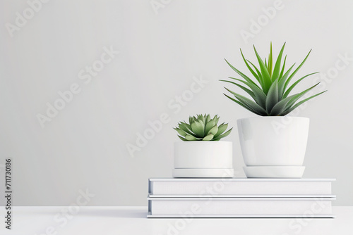 Potted Plants on White Books with Ample Space