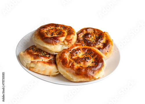 Traditional delicious Turkish phyllo stuffed with spinach, cheese (Turkish name; Gul borek or gul boregi) Rose shaped pastry.