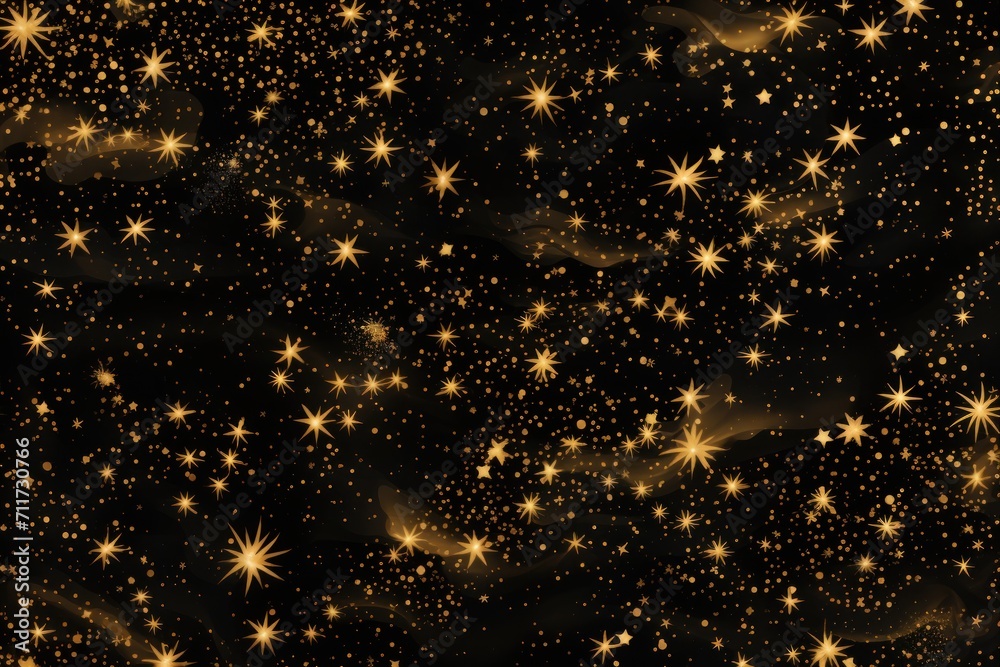 Gold magic starry night. Seamless vector pattern with stars texture marble