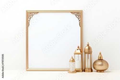 Empty Ramadan celebration frame on white background Generative Ai