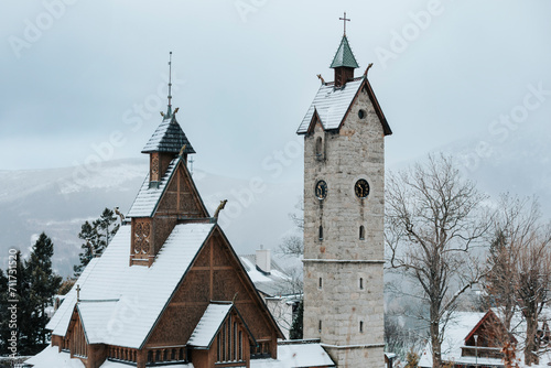 Wang Temple in Karpacz in a winter scenery in Poland in Karkonosze Mountains photo