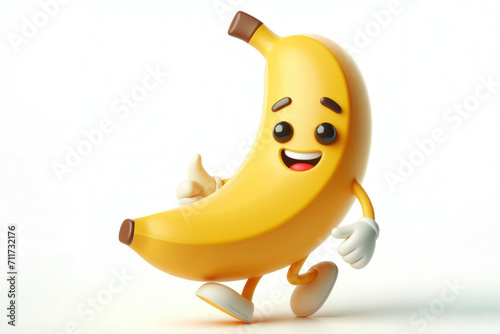 3d banana character with a smiling face on a white background. ai generative