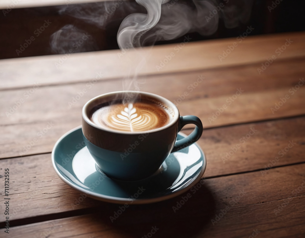 Cup of coffee on a wooden table generated by AI Cup of coffee on a wooden table generated by AI