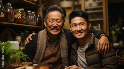 Asian grandpa with his grandson