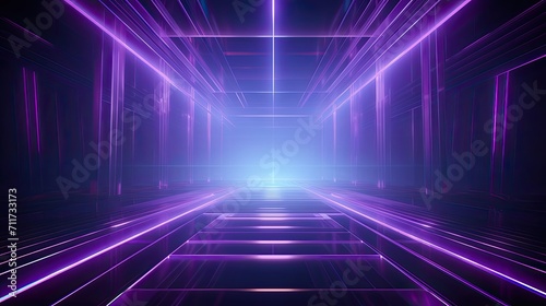 Abstract neon light geometric futuristic background. Glowing neon lines. Purple Night club empty room technology hitech modern background. banner, poster, cover 