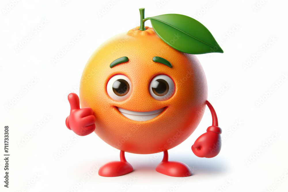 Fototapeta premium 3d Grapefruit character with a smiling face on a white background. ai generative