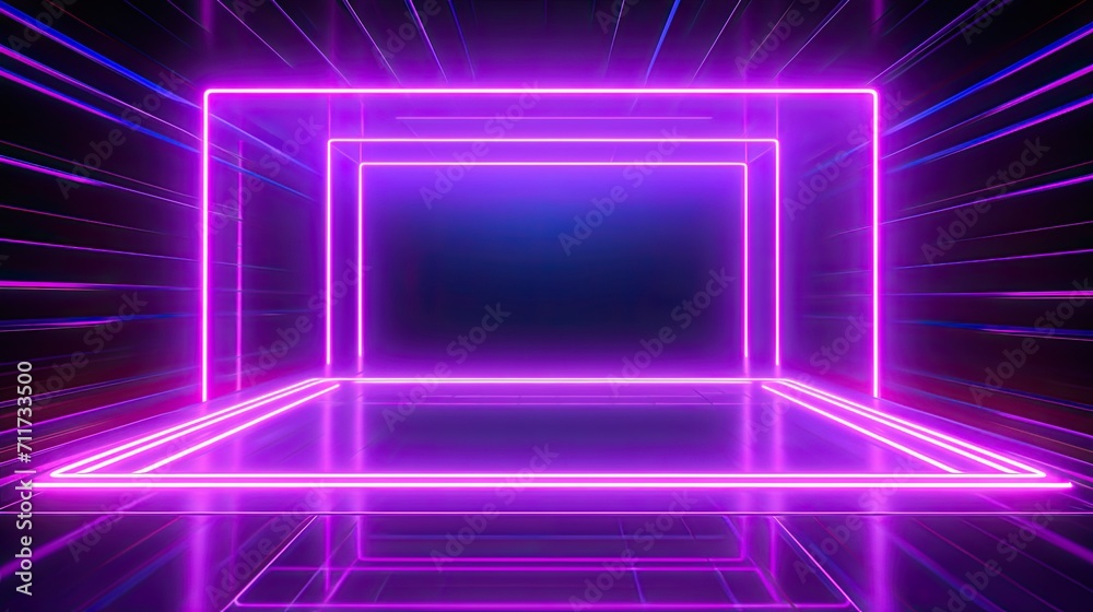Abstract neon light geometric futuristic background. Glowing neon lines. Purple Night club empty room technology hitech modern background. banner, poster, cover Abstract neon light geometric futuristic background. Glowing neon lines. Purple Night club empty room technology hitech modern background. banner, poster, cover