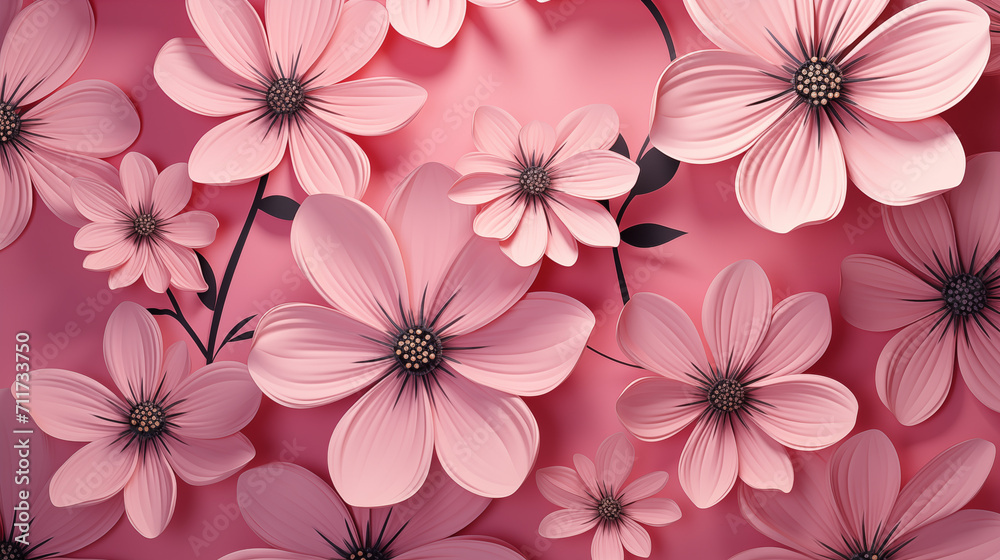 Pink flowers on the pink background