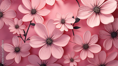 Pink flowers on the pink background