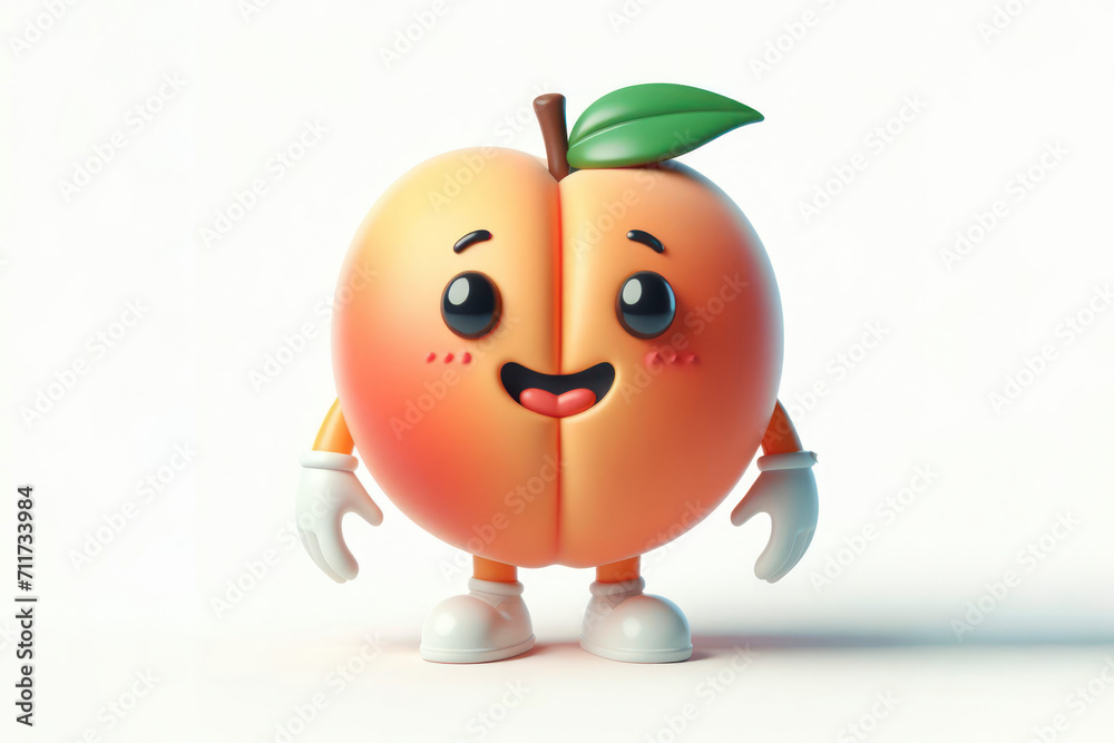 Fototapeta premium 3d peach character with a smiling face on a white background. ai generative