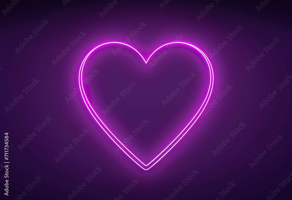 Glowing neon heart illuminating a dark purple background symbolizing love and affection