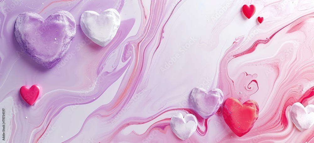 An elegant array of glossy pink hearts on a soft background, symbolizing love and affection