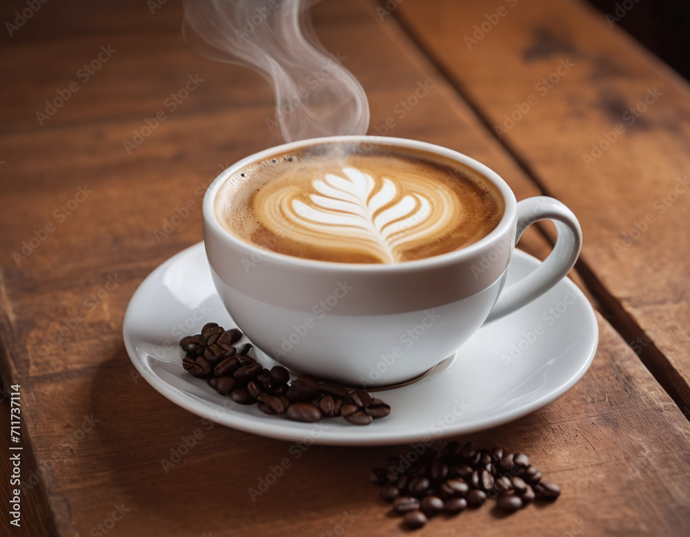 Obraz premium Cup of coffee on a wooden table generated by AI