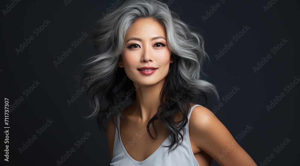 Naklejka premium Elegant Asian woman with grey hair